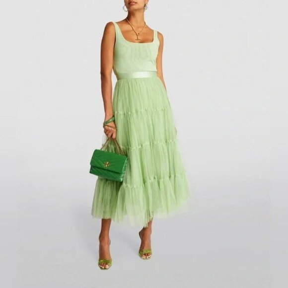 Alice + Olivia Chara Pistachio Green Tulle Midi Dress 8 - Picture 6 of 16